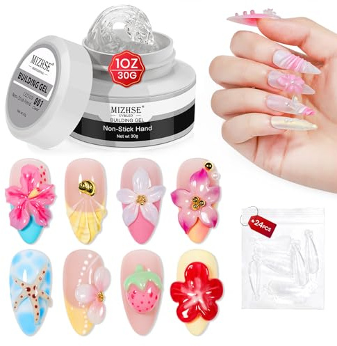 MIZHSE 30G Klar Solid Builder Gel för Naglar, 3D Gel Nagelkonst för Konstgjorda Naglar, Solid Nagellim Press på Naglar Uppbyggnadsgel för Nagelberlocker, Nagelförlängningsgeler, Fast Nagellim | Bygg gel för skulptering, blomnageldesign, skulptur UV-gel, solid bygggel