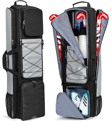 GOBUROS 4 Sticks Field Hockey Bag with Shoulder Straps, Field Hockey Backpack with Separate Shoe Compartment and Multi Pockets for Field Hockey and Lacrosse Equipment
