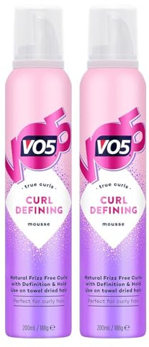 VO5 Curl Defining Mousse with Definition and Hold, Perfect for Curly Hair Provides Bouncy Natural Frizz Free Lasting Curls Protect from Heat Damage, 200ml (Pack of 2)