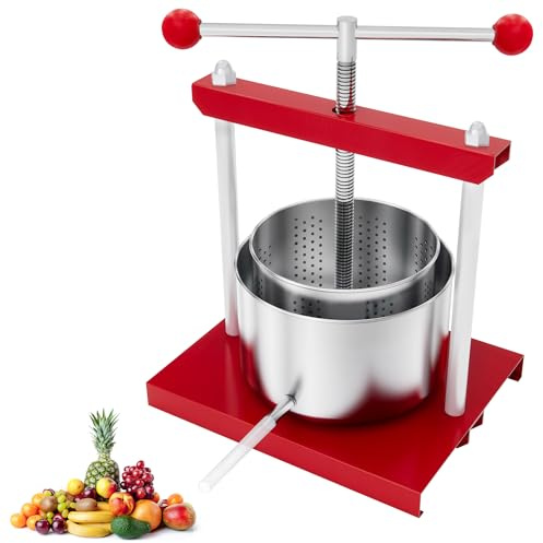 PEILU Prensa de frutas manual de 3 litros, doble exprimidor de bayas, incluye cubo de filtro de acero inoxidable, placa de presión, husillo de metal y conducto de zumo, exprimidor de frutas para la