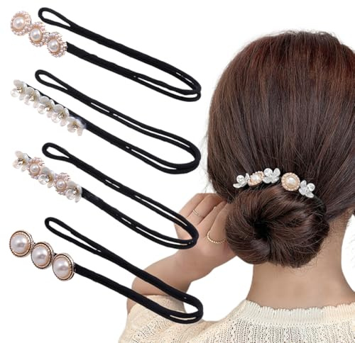 4 Stück Magischer Haarknoten, Perle Blumen Haar Dutt Maker, Damen Donut Hair Bun Maker Haarnadel Haarknoten Maker Haarhalter Haar Styling Werkzeug, für Kinder Mädchen Frauen