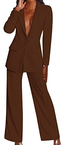 Generico Tailleur Donna Pantaloni e Giacca Taglie Forti Elegante Completo da Donna Maniche Lunghe Business Completa Tinta Unita Completo di Pantaloni e Blazer Due Pezzi per Matrimoni e Feste