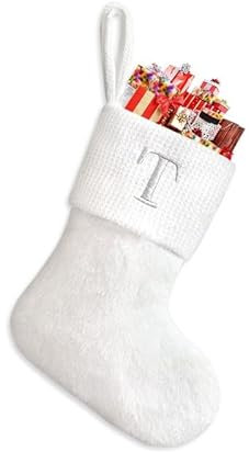 Takezuaa Weihnachtssocke | Personalisiert Nikolausstrumpf | Weihnachtsstrumpf zum Befüllen | Zum Aufhängen an Kamin,Treppe | Geschenksack - für Süßigkeiten,Zuhause,Weihnachten(Weiß-Style 2,T)