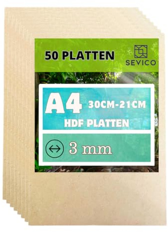 HDF Platten A3 A4 | Dünne Holzplatten für Laserschnitt & CNC | Hochwertige, vielseitige Platten – 3 mm, in Beige, Weiß, Schwarz – Ideal für Modellbau, Innendekoration, DIY-Projekte SEVICO