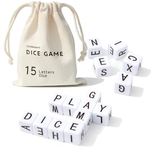 COHHFWPD Crossword Dice Game, Word Game, 15 Large Letter Dice, Word Dice Game for Family Games, Travel & On-The-Go Fun