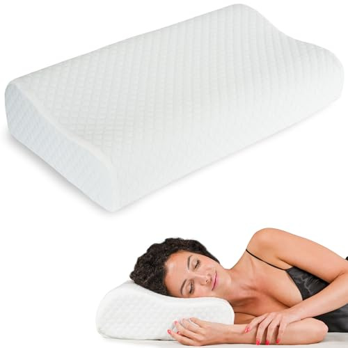 Flowen Cuscino Cervicale Memory Foam per Dormire Lavanda Guanciale a Doppia Onda Ideale per Supporto al Collo Ergonomico Traspirante Antirussamento Anallergico Federa Poliestere Lavabile