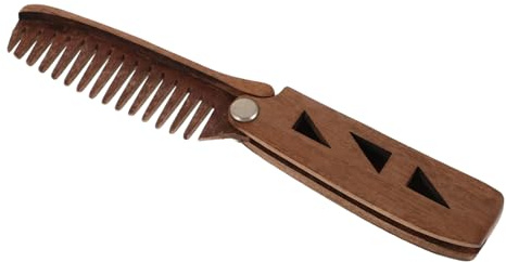 Klappbarer Bartkamm für Herren mit Pu Etui, Tragbar | Breitzahn Design, für Bart und Schnurrbart, Kaffeefarbene Ausführung, Natürliche Optik für Unterwegs