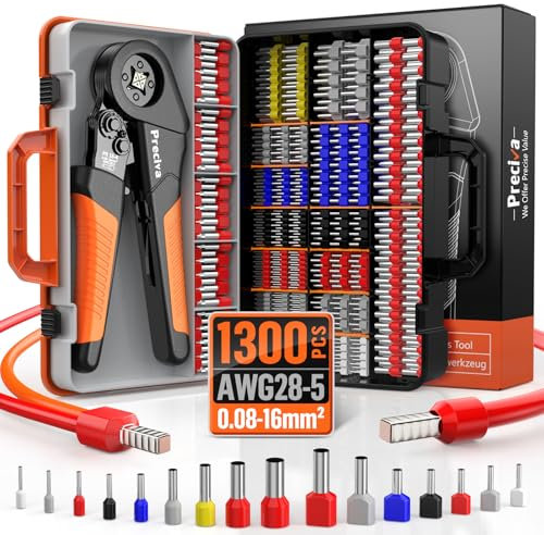 Set di pinze crimpatrici, pinze a crimpatura Preciva 0,08-16 mm², pinze per terminali con 350 gemelli e 950 punte, set per fai da te e esigenze industriali, 16 mm2