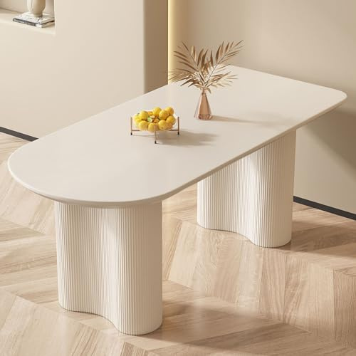 Miuuod Table à manger 140 cm, table moderne pour 6 personnes, table à manger intérieure pour cuisine, bar, salon, petites pièces, blanche