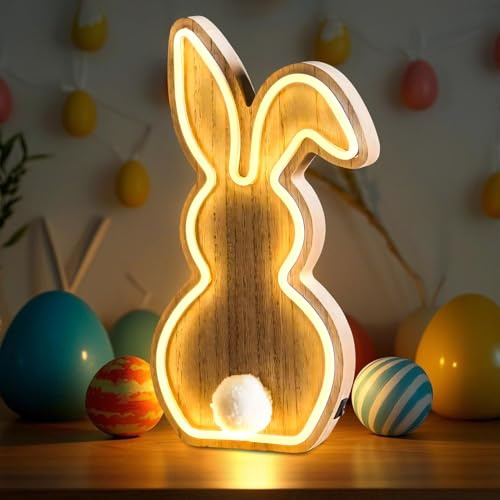 FUFRE LED Osterdeko Hasen Lampe, Osterhase Deko Nachtlicht, Osterdeko Modern in 3 Farben, 28 * 14cm Ostern Deko Neon Nachtlichter, ideal Osterdeko für Wohnzimmer,Schlafzimmer (D)