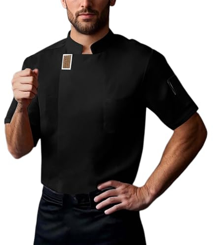 Generisch Veste de cuisine Homme Manches courtes Col montant Chemise de cuisine Boutons de cuisine Uniforme de cuisine Unisexe Uniforme de cuisinier Respirant Résistant Uniforme Blouse de travail