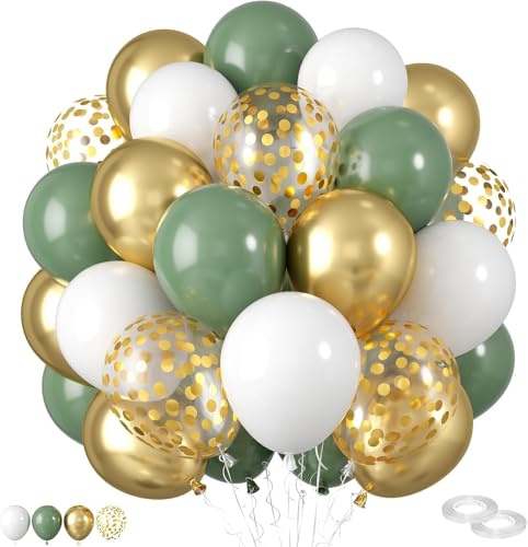 Salbeigrüne Luftballons 60 Stück Salbeigrün Gold Weiße Latexballons für Geburtstag Hochzeit Neujahr Abschlussfeier Party Dekorationen