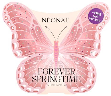 NÉONAIL UV Nagellack Maniküre Set - FOREVER SPRINGTIME - Gel Nägel Set - Nagellack - Revital Base Fiber - Top Glow Sprinkles On - Frühling Nagelsticker - 2x7,2 ml