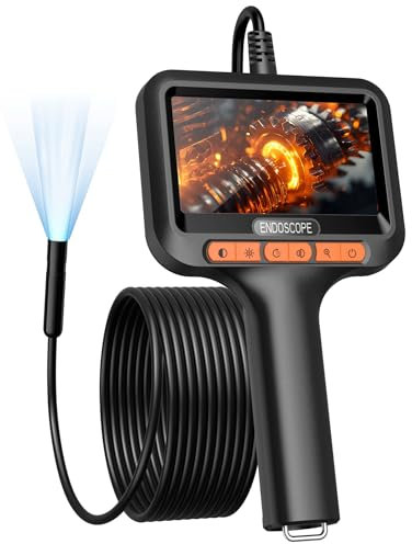 Uiivzey 10M Endoscopio Cámara Inspeccion, 1920p HD Endoscopio Cámara de Inspeccion con Pantalla IPS HD de 4.3, IP67 Endoscopio Tuberias con Luces LED, 8mm Cable semirrígido Sin aplicación Sin WiFi