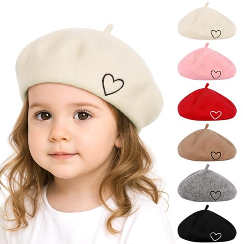 Kunyeah Wolle Barett Hut für Frauen Baby Französisch Stil Beanie Hut weich Bestickt Herz warme Mütze Mutter Tochter Matching Hüte