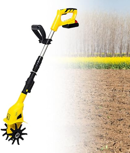 SHEUAO Motoazada Bateria,Mini Fresadora De Jardín,Motoazada Inalámbrica, Ancho De Trabajo: 10 CM,Profundidad De Trabajo: 10 CM,para Arar,Volcar,Cavar Zanjas,Desmalezar,Yellow