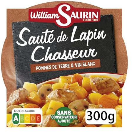 WILLIAM SAURIN – Plat Cuisiné Sauté de Lapin Chasseur, Pommes de Terre Fondantes (Barquette 300g) - Le Lot De 3