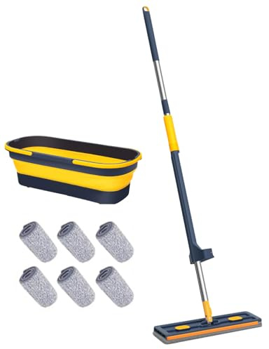 Balai plat – Outil de nettoyage ménager grande poussière M0p avec long manche | Nettoyant de sol pour surfaces de carrelage en bois dur | Salle de bain, garage, dortoir, appartement, salon, chambre à