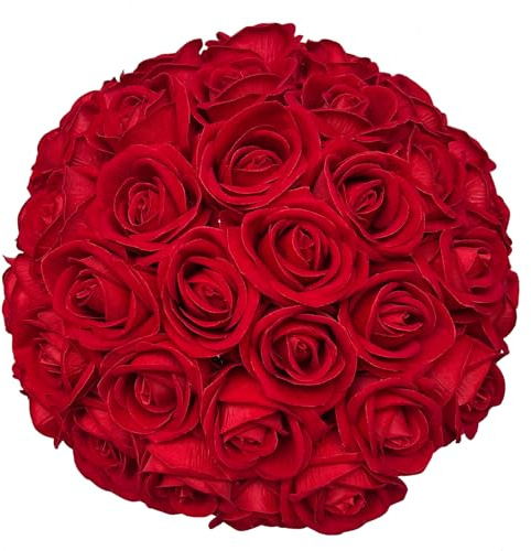 FagusHome 30 Stück Seide Rose Künstliche Blumen Rosen Bulk Bouquet Fälschte Blumen Rose Köpfe mit Stängeln für Home Hochzeitsdekor (Rot)