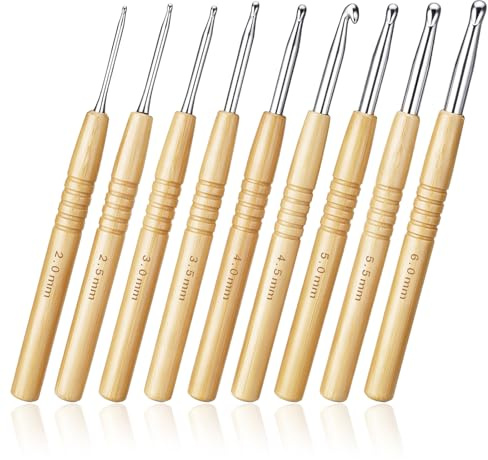 cobee 9 stycken virknålar set, 2,0–6,0 mm ergonomisk stickning nål halkfria virknålar set för nybörjare gör-det-själv-stickare virkgarn