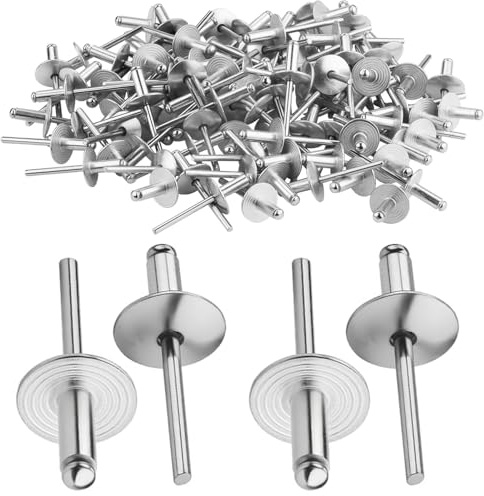 Rivetti Ciechi a Flangia Larga, 100 Pezzi Rivetti a Testa Bombata da 3,2 mm e 4,0 mm, Rivetti in Ferro e Alluminio for Lavorazione dei Metalli, Lavorazione del Legno, Mobili(4.0X10X10mm)