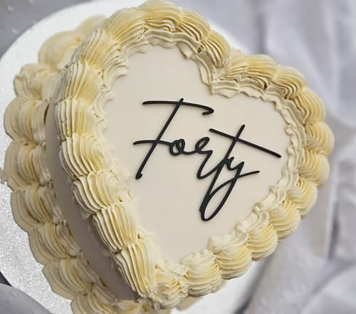 Forty Acrylic Cake Topper - 40th Birthday Script Number Decoration for Milestone Party Celebration Cake, Elegant Modern Laser Cut Design (Black Mirror Acryl)