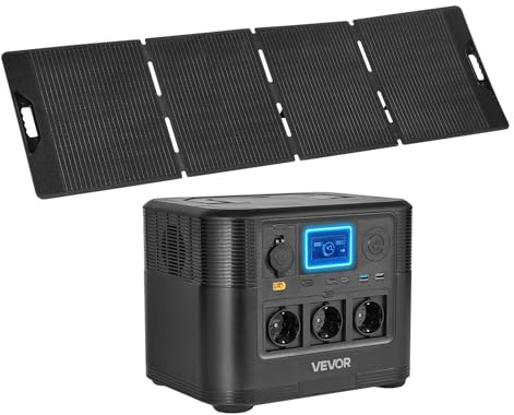 VEVOR Station Électrique Portable 1200 W Générateur Solaire Portable Panneau Solaire 200 W Batterie Secours LiFePO4 806 Wh pour Urgence Domestique, Camping, Voyage Camping-car, avec 9 Ports de Sortie