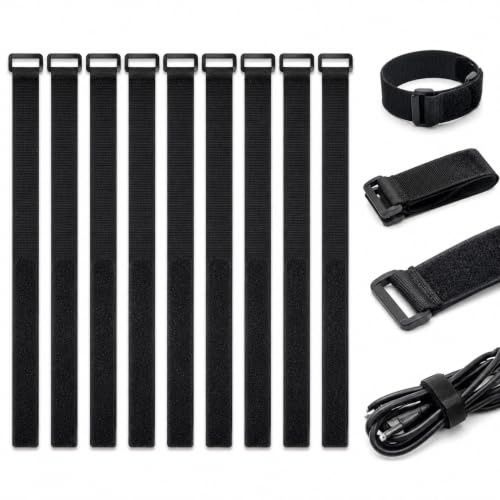 10 Sangles Scratch Velcr 50cm avec Boucle Plastique, Attaches Câbles | 2 x 50 cm, Nylon Noir, Serre-Câbles Ajustables, pour Organisation Câbles, Fixation Multi-usage Garage Tente Bagages