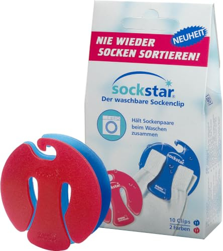 SOCKSTAR Sockenclip Basic Line - Basic Pack (10 Stück) – Waschbarer Sockenclip zum Zusammenhalten von Socken beim Waschen – Sockenklammer für Waschmaschine & Trockner – Made in Germany