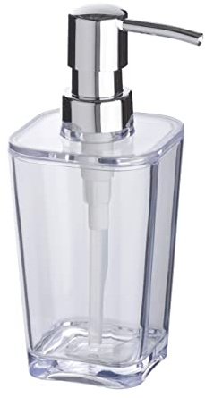 WENKO Seifenspender Candy, eleganter Seifendosierer für Küche, Badezimmer & Gäste-WC, nachfüllbar mit bis zu 300ml Flüssigseife, aus hochwertigem Kunststoff, BPA-frei, 9,1 x 17,4 x 7,3 cm, Transparent