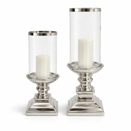 Eckig und Rund Windlicht Kerzenständer Kerzenleuchter Silber Keramik (ECKIG Klein)