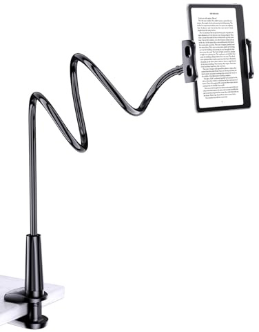 Tryone Gooseneck Kindle&Tablet Holder for Bed Hands-Free Reading on Bed Headboard for iPad, Kindle, and Switch, Flexible 30in Al-Mg Alloy Clamp Arm Stand for Tablets 4.7-10.5 in, Phone - Black - 30in