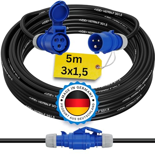 camping kabel 5 meter cee verlängerungskabel 5m außen H07RN-F 3x1,5 PCE strom wohnwagen kabel landstromanschluss wohnmobil caravan adapter verlängerung stromkabel verlaengerungskabel outdoor