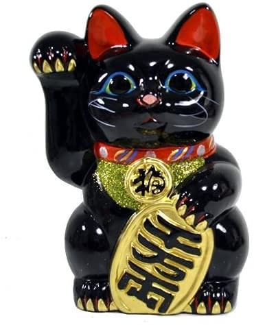Made in Japan Lucky Cat 9.1 Inches in Height Tokoname Porcelain Black Maneki Neko Right Hand
