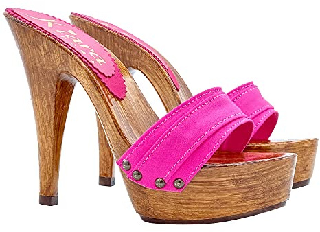 Kiara Shoes Zoccoli da Donna con Plateau e Fascia in Tessuto Fucsia - Tacco 13 - K9101 Fuxia (Fucsia, Numeric_38)