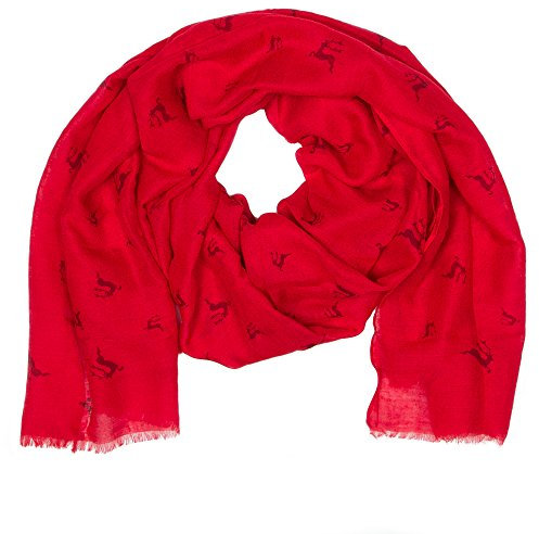 Enzianblau Trachten: Schal Uni mit Hirschen, Trachtenschal für Damen und Herren, Oktoberfest Schal, versch. Farben (rot)