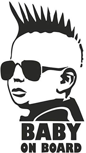 EROSPA® Auto-Aufkleber KFZ - Baby On Board - Cooler Junge mit Punk-Frisur - Car-Sticker (Schwarz)