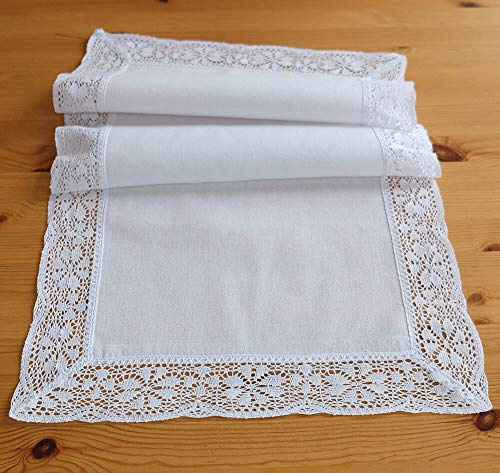 matches21 HOME & HOBBY Tischläufer JANA 40 x 90 cm weiß Elegante Häkelkante aus Spitze Mitteldecke Landhausstil Polyester