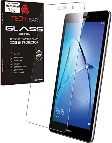 TECHGEAR GLASS Edition fits Huawei MediaPad T3 8 (8 Screen), Genuine Tempered Glass Screen Protector [9H Toughness] [HD Clarity] [Scratch-Resistant] [No-Bubble]