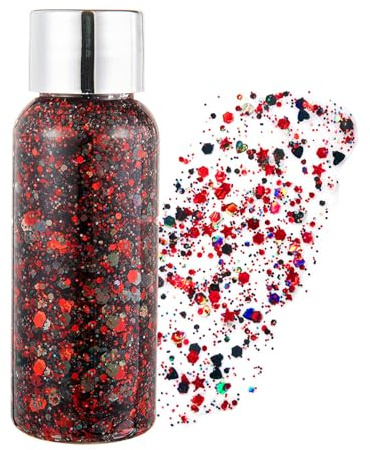 GL-Turelifes Meerjungfrau Pailletten Chunky Glitter Flüssigkeit Lidschatten Glitter Body Gel Festival Glitter Kosmetik Gesicht Haar Nägel Make-up Langanhaltend schaumig 30 g (08# Rot)
