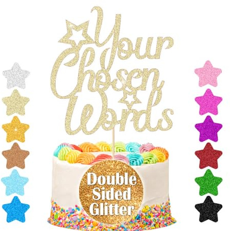 Personalised Cake Topper | Customized Birthday Cake Decorations. Double Sided Glitter Card Text Customized | Birthday or Wedding Party Multicolour Glitter Cake Decoration(Champagne Gold)