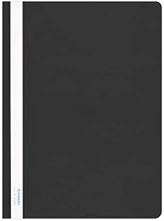 DONAU 1705001PL-01 Plastik Schnellhefter A4 Schwarz, Sichthefter Kunststoff Strapazierfähigem PVC Hart Glasklares Deckblatt, für Büro und Schule, Fassungsvermögen ca. 200 Blatt | 10er Pack