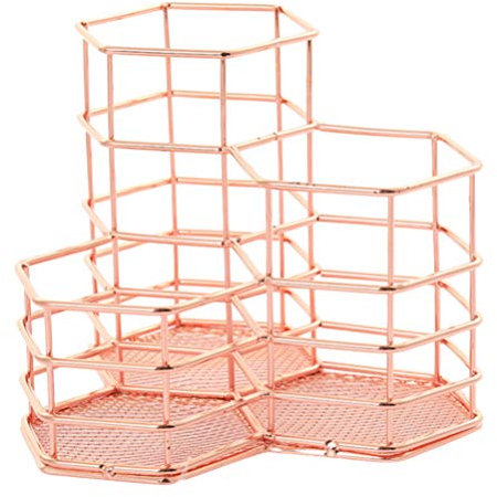 NUOBESTY Stifthalter Eisenstifthalter Desktop Multifunktionaler Stifthalter Schreibtisch Schreibwaren Veranstalter Aufbewahrungsbehälter für Büro zu Hause (Roségold)