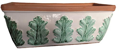 Generico Fioriera Verde Bianca in Ceramica Vietri Dipinta a Mano con Sottocassetta in Terracotta, Lunghezza 37 cm, Larghezza 19 cm, Altezza 15,7 cm, per Interni ed Esterni