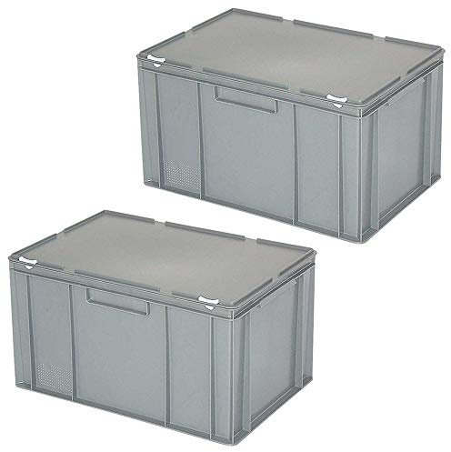 BRB 2 Eurobehälter mit Deckel, lebensmittelecht, stapelbar, LxBxH 600x400x330 mm, grau, PE-HD
