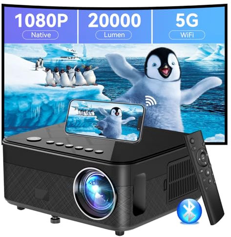 【20000 Lumen, 600ANSI 】Videoproiettore 1080P Nativo Supporto 4K Full HD, SUREWHEEL Proiettore WiFi Blutooth, Keystone e Zoom Display fina a 300, Proiettori per Smartphone / PS5 / PC/DVD Player/HDMI