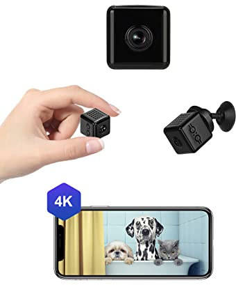 WIWACAM 4K HD Mini Telecamera Spia Nascosta Wifi Interno Micro Microcamera Senza Fili Videocamera Sorveglianza Per Auto Casa Bambini, Batteria, Visione Notturna, Allarme E-mail,Zona di Allarme,MW1