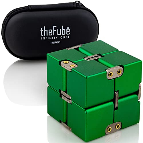 PILPOC Infinity Cube Fidget Juguete de escritorio, cubo mágico infinito de aluminio de con funda exclusiva, resistente, pesado, alivia el estrés y la ansiedad, para TDAH, TOC