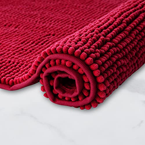 Decomira Badmatta halkfri av mjuk Chenille | Superabsorberande och maskintvättbar | Kan kombineras som badmatta set | För badrum, dusch, badkar eller som wc matta | Röd - 40x60 cm