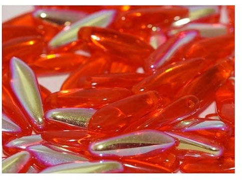 100 pcs Dolchperlen 5x16 mm, Hyazinthe AB, Tschechisches Glas (Dagger Beads)